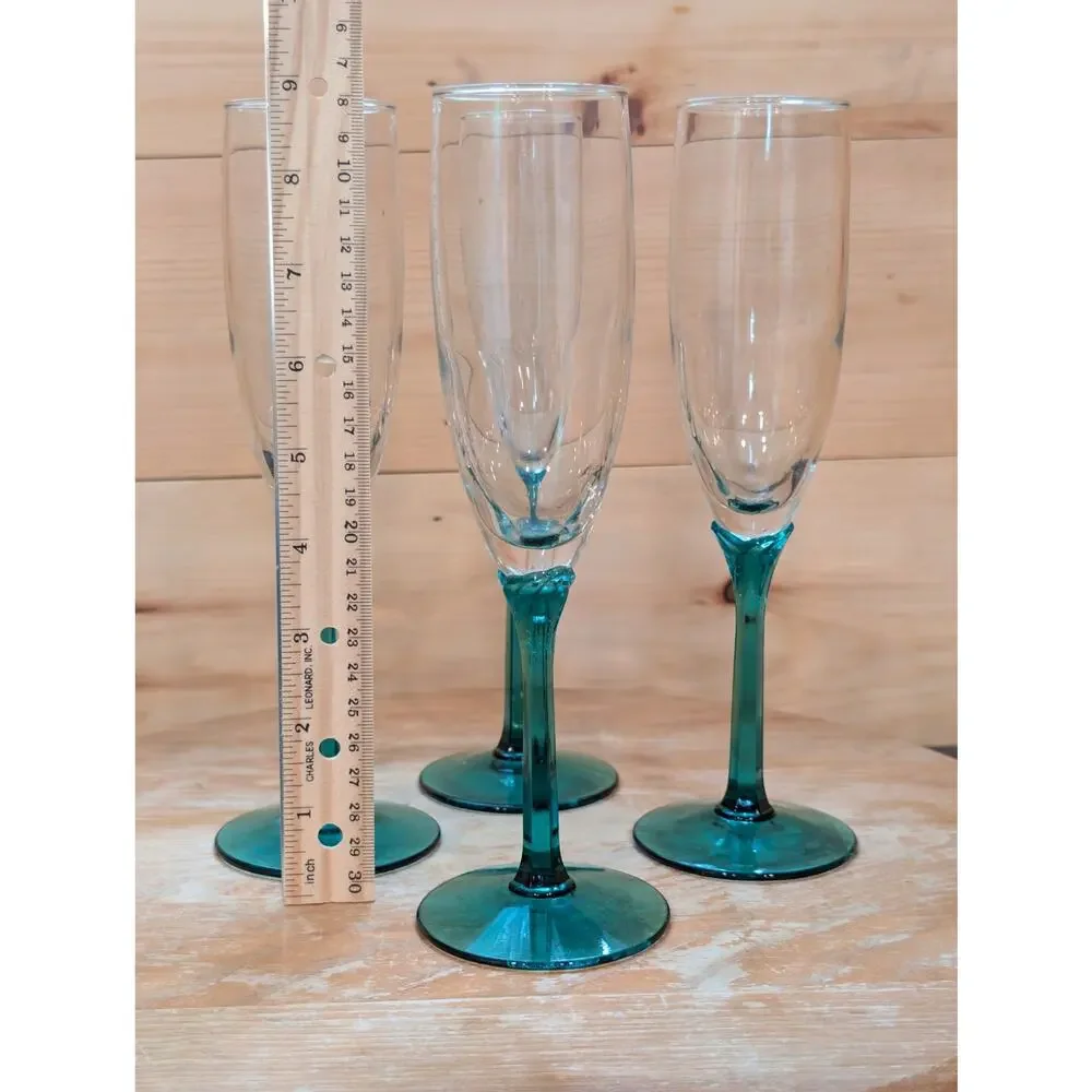 Set of 4 Libbey Domaine Juniper Green Champagne Flutes - Vintage Green Glasses